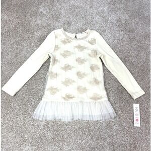 NEW Mae Li Rose Girls Cream Gold Lace Tulle Ruffle Top 4T 5T Flower Photoshoot